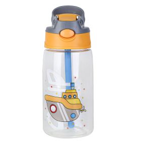 16.2Oz Leak-proof Kids Water Bottle with Straw Push Button Sport Water Bottle for Kids Crab Ship Jellyfish Rocket (Option: Ship)